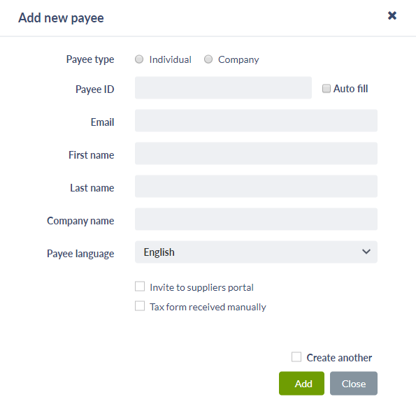 Add new pay dialog box