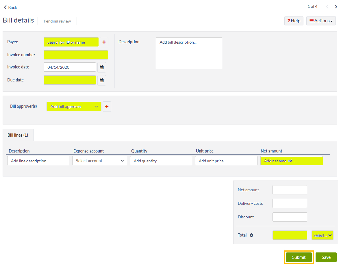 Bill details screen