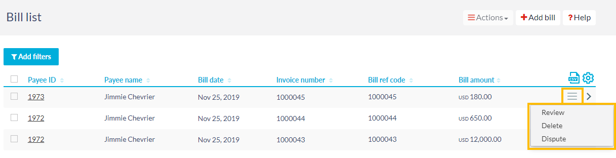 Pending review actions