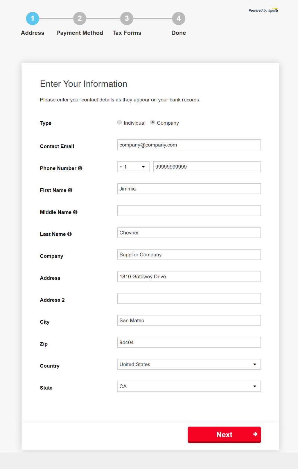 Supplier Hub address page