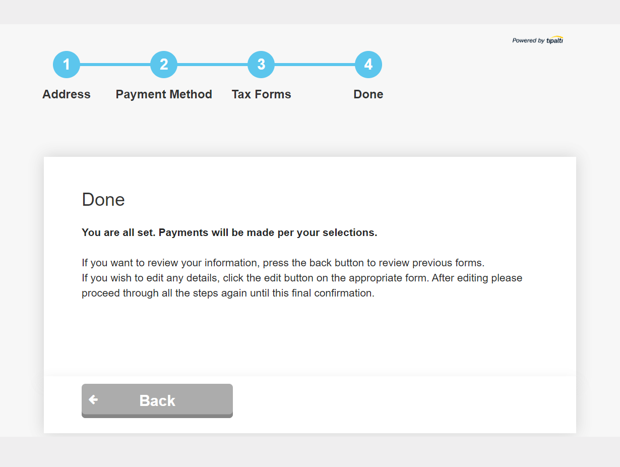 Confirmation page in the Supplier Hub